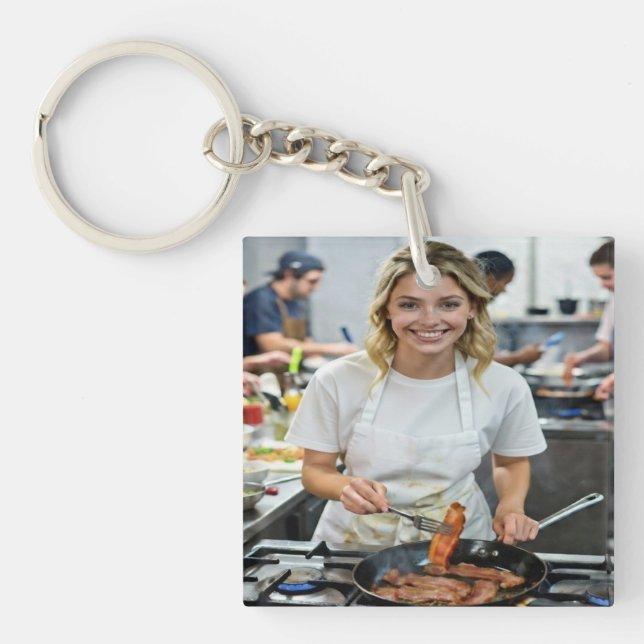 Porte-clefs Personnalisation de photo de cuisson de bacon (Devant)