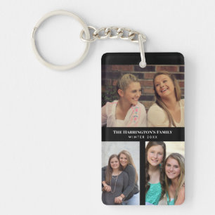 Porte-clefs Personnalisé 3 sections Famille Photo Collage Blac