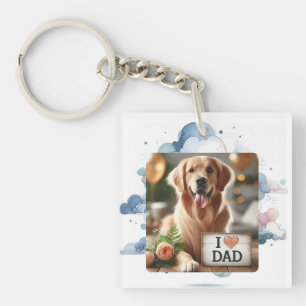 Porte-clefs Personnalisé Animal Photo Chien Papa Blue Watercol
