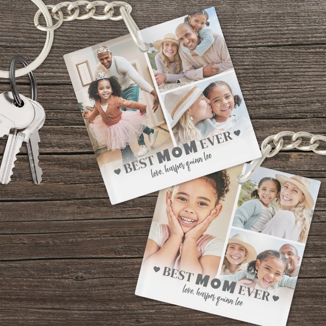 Porte-clefs Personnalisé Best Mom 6 Photo Collage Mère (Personalized Best Mom 6 Photo Collage Mother Keychain)