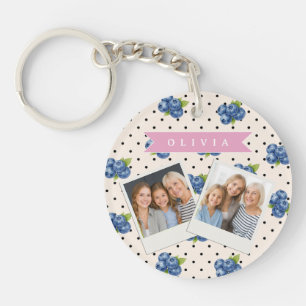 Porte-clefs Personnalisé bleu vintage joli pois à motif myrtil