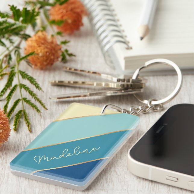 Porte-clefs Personnalisé Classique Cute Bleu Turquoise Vert Ye (Devant droit)