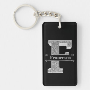 Porte-clefs Personnalisé F Monogramme initial d'argent Votre n