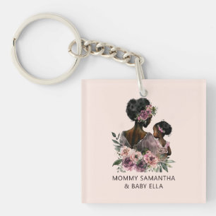 Porte-clefs Personnalisé Floral Maman et bébé