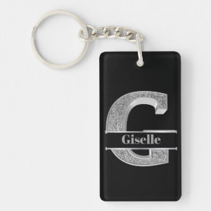 Porte-clefs Personnalisé G Premier Monogramme Argent Votre Nom