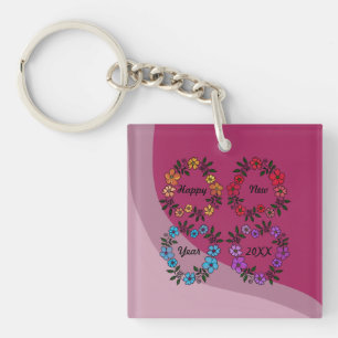 PORTE-CLEFS PERSONNALISÉ HAPPY NEW YEAR 20XX & FLEURS WREATHS