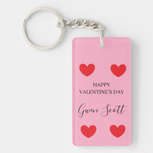 Porte-clefs Personnalisé Happy Valentine's rouge coeur rose