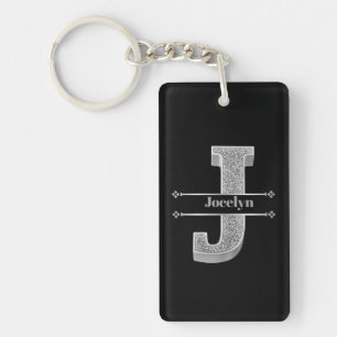 Porte-clefs Personnalisé J Initial Silver Monogramme Votre Nom