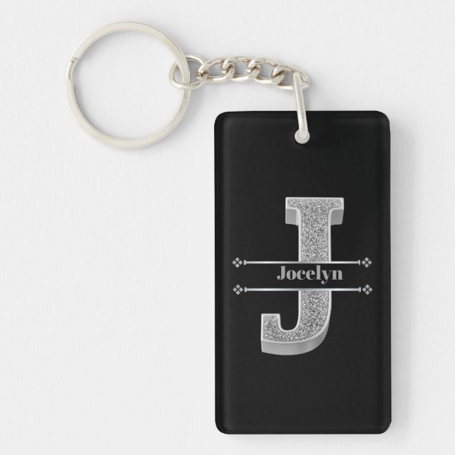 Porte-clefs Personnalisé J Initial Silver Monogramme Votre Nom (Devant)