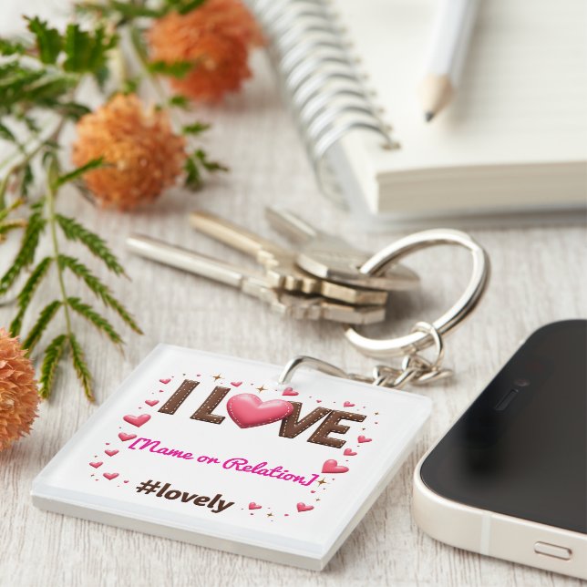 Porte-clefs Personnalisé "J'AIME mon [nom/relation]" - Porte - (Devant Droit)