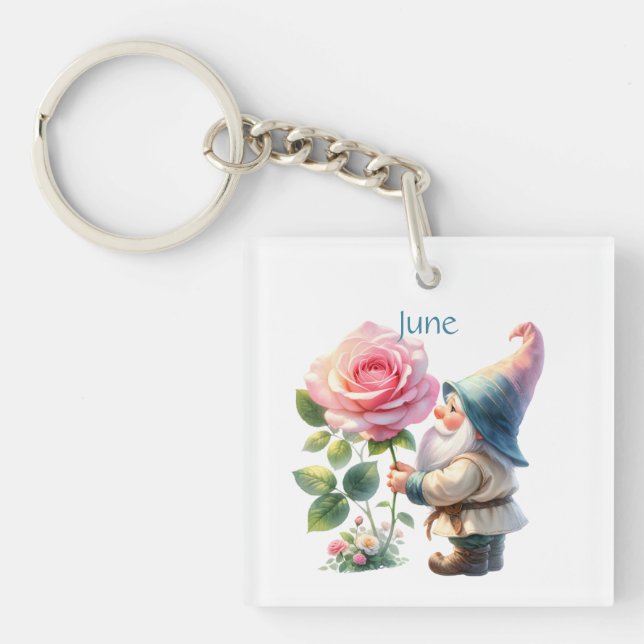 Porte-clefs Personnalisé Juin Mois de naissance Jardin Gnome (Devant)