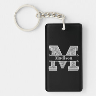 Porte-clefs Personnalisé M Monogramme initial d'argent Votre n