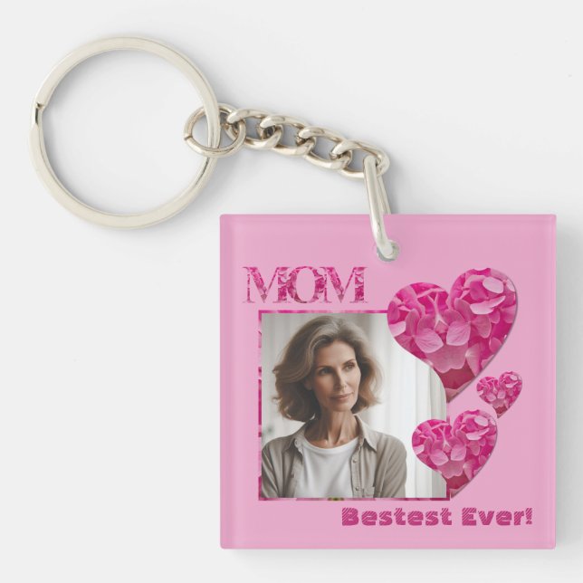 Porte-clefs Personnalisé Meilleure Maman Jamais Photo Floral C (Devant)