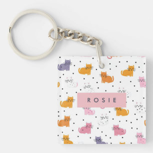 Porte-clefs Personnalisé Motif de chat jouant avec Pois