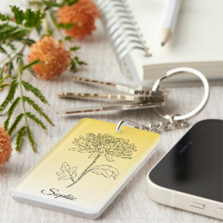 Porte-clefs Personnalisé Novembre Fleur de naissance Chrysanth