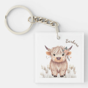 Porte-clefs Personnalisé Prénom mignon Moderne Boho Highland C