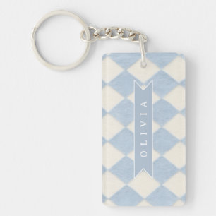 Porte-clefs Personnalisé Prépa Doux Bleu Flou Argyle Nom