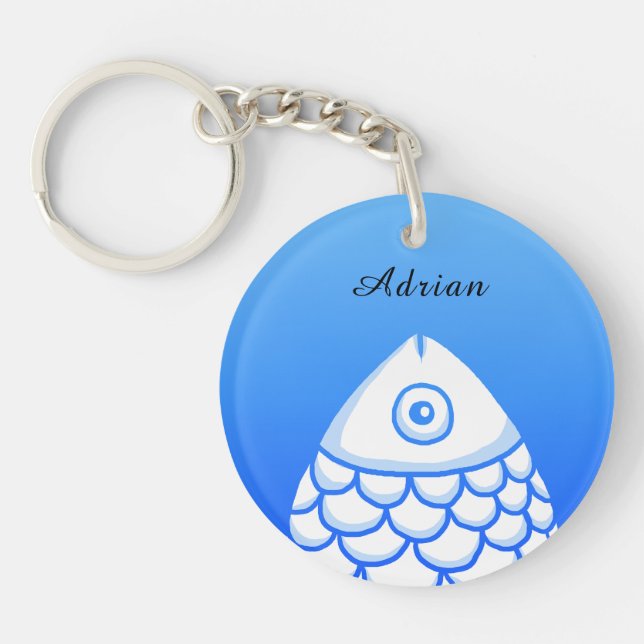 Porte-clefs Personnalisé Simple Koi Carp Poisson Bleu Blanc Ab (Devant)