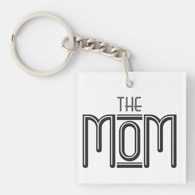 Porte-clefs Personnalisé THE Mom Simple Black White Texte (Devant)