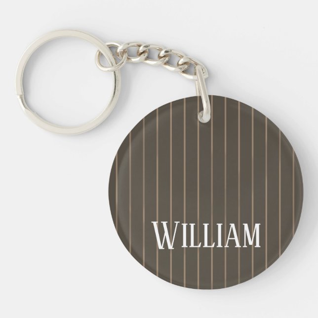 Porte-clefs Personnalised brown retro pinstripes (Devant)
