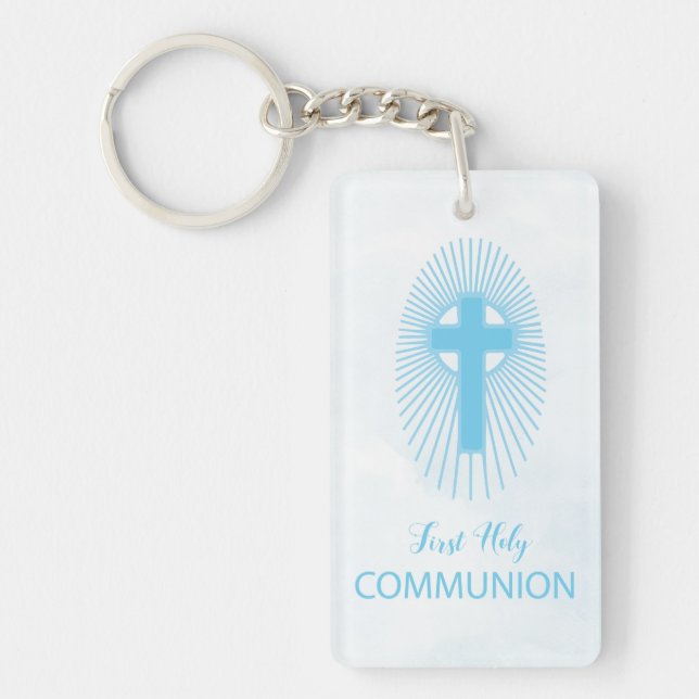 Porte-clefs Personnaliser, Blue First Holy Communion Cross hôt (Devant)