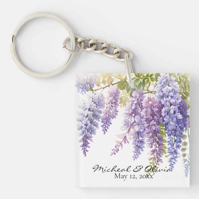 Porte-clefs Personnaliser la glycine de l'aquarelle fleurie vi (Devant)