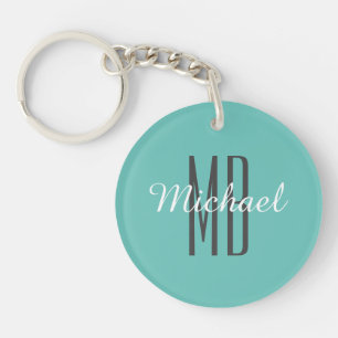 Porte-clefs Personnaliser le nom du monogramme avec/Bk, Turquo