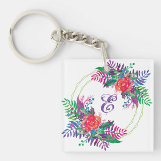 Porte-clefs personnaliser les bouquets de fleurs d'aquarelle