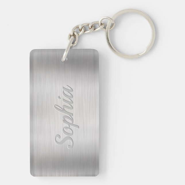Porte-clefs Personnaliser Nom & Message, Acier Brossé (Dos)