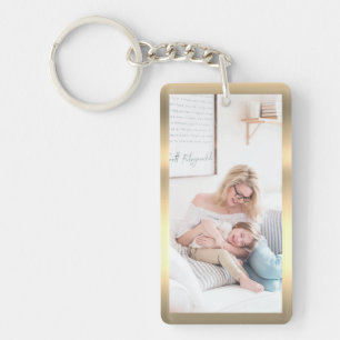 Porte-clefs Personnaliser Photo & Nom, Faux Metallic Gold