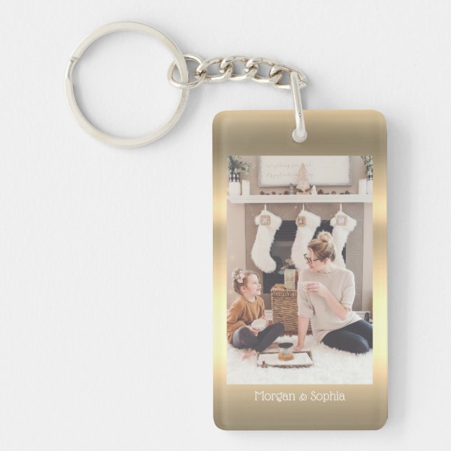 Porte-clefs Personnaliser Photo & Noms Faux Metallic Gold, Vs  (Devant)