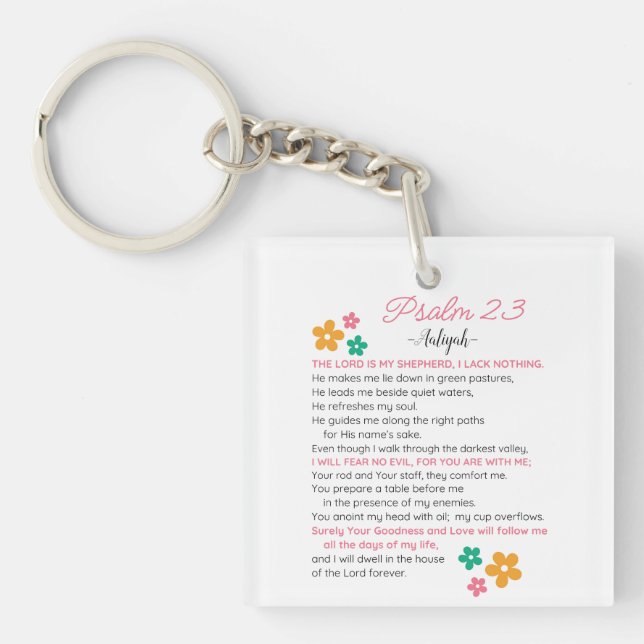 Porte-clefs Personnaliser Psaume 23-NIV Bible Scripture Fleurs (Devant)