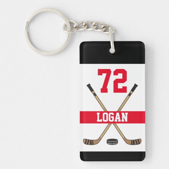 Porte-clefs Personnalized Hockey Player Number Red (Devant)