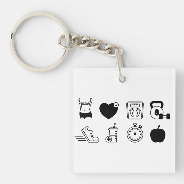 Porte-clefs Perte de poids, exercice, icônes (Devant)