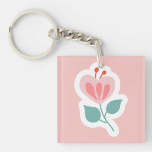 Porte-clefs Pétale de fleur rose pastel avec tige