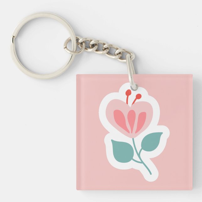 Porte-clefs Pétale de fleur rose pastel avec tige (Devant)