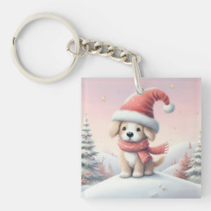 Porte-clefs Petit chiot de Noël en chapeau santa