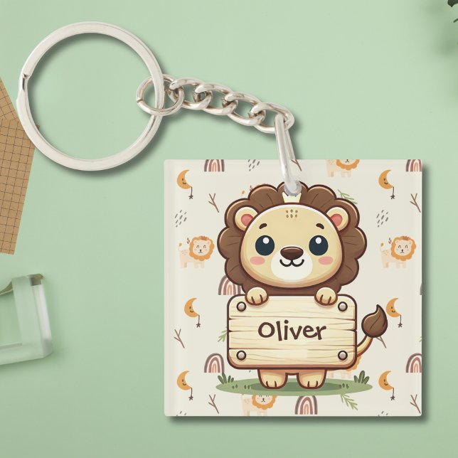 Porte-clefs Petit lion mignon avec un panneau de nom (Créateur téléchargé)