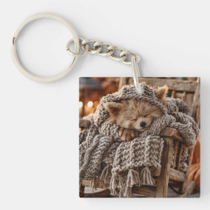 Porte-clefs Petit panda roux mignon endormi dans une miniature