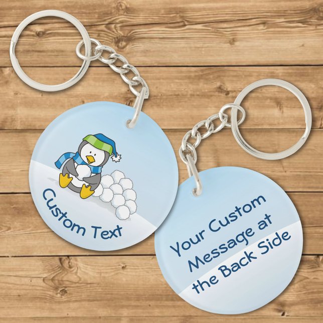 Porte-clefs Petit pingouin assis avec des boules de neige Port (Créateur téléchargé)