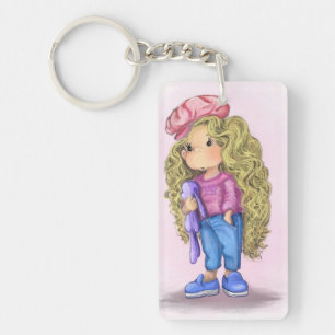 Porte-clefs Petite fille blonde avec Porte - clé de lapin joue