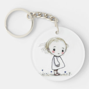 Porte-clefs Petite Fille Dans Les Fleurs Sauvages Avec Citatio