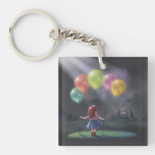 Porte-clefs Petite fille mignonne avec des ballons