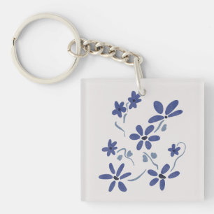 Porte-clefs Petite Fleurs Romantiques Bleues