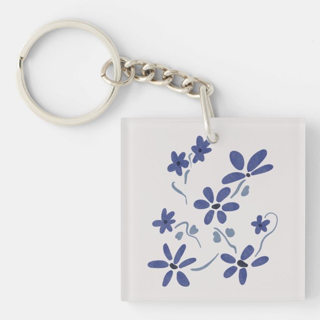 Porte-clefs Petite Fleurs Romantiques Bleues (Devant)