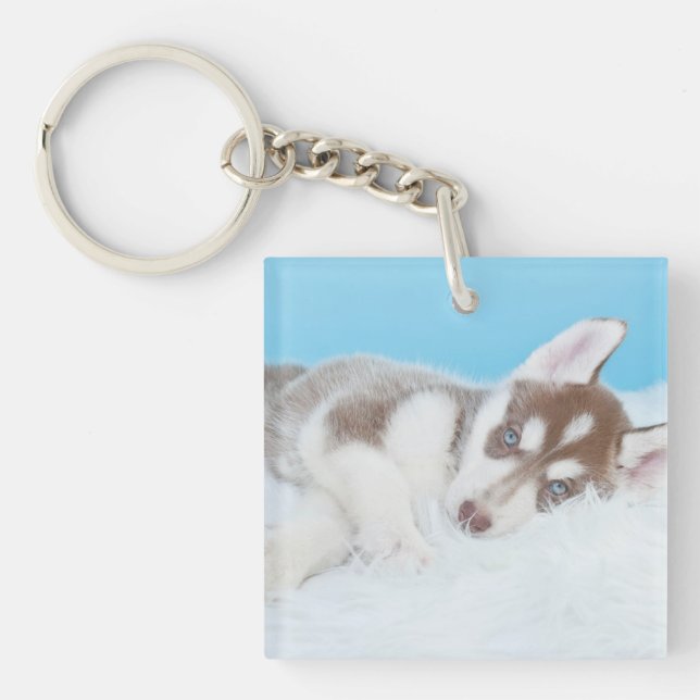 Porte-clefs Petite marionnette Husky posée sur une couverture (Devant)