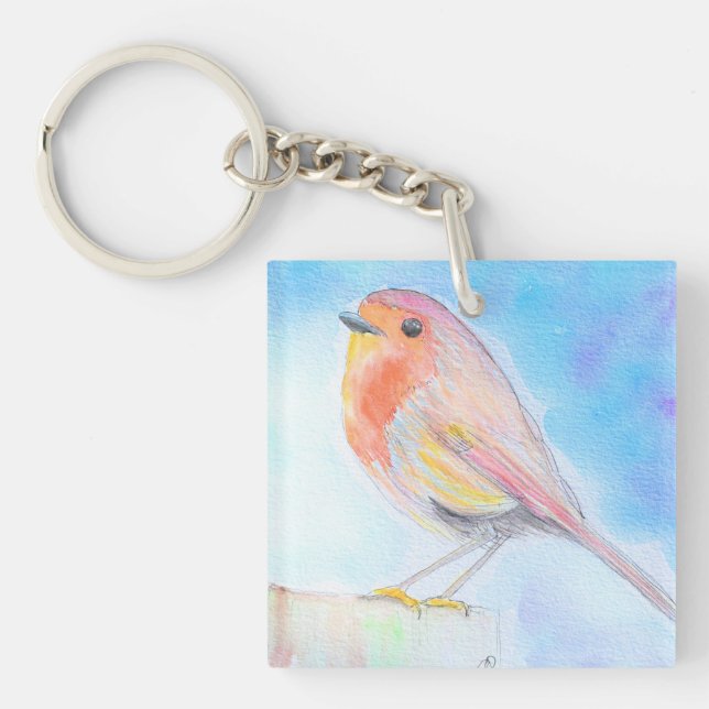 Porte-clefs Petite peinture à l'aquarelle Robin (Devant)
