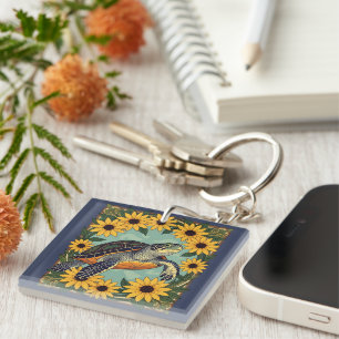 Porte-clefs Petite Tortue Et Fleurs de Marguerite à Oeil Noir