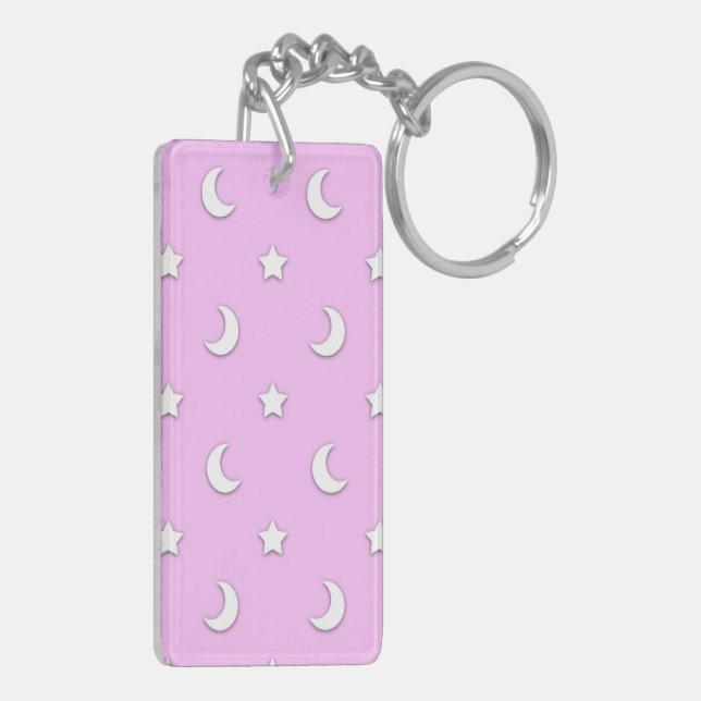 Porte-clefs Petites étoiles blanches et lunes sur fond rose (Dos gauche)