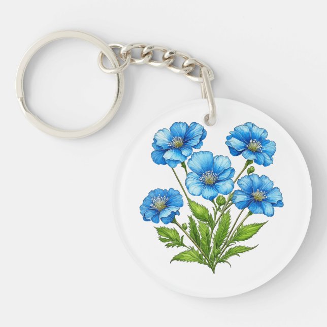 Porte-clefs Petites Fleurs Bleues (Devant)
